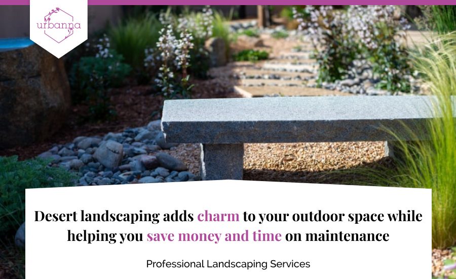 A custom image listing the benefits of desert landscaping