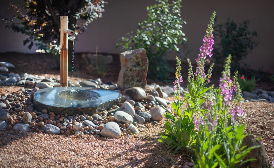 A small water feature in a New Mexico backyard​