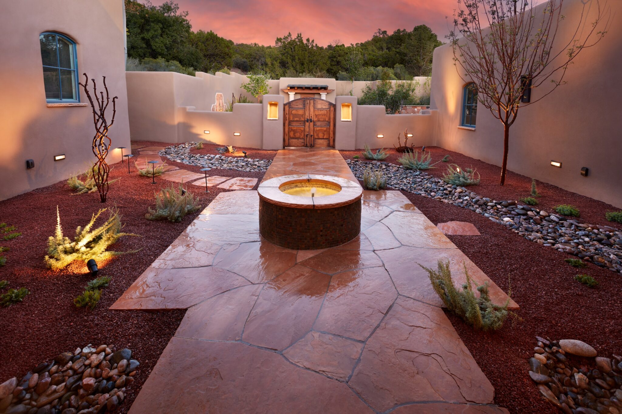 Globe shaped lights in a home garden​