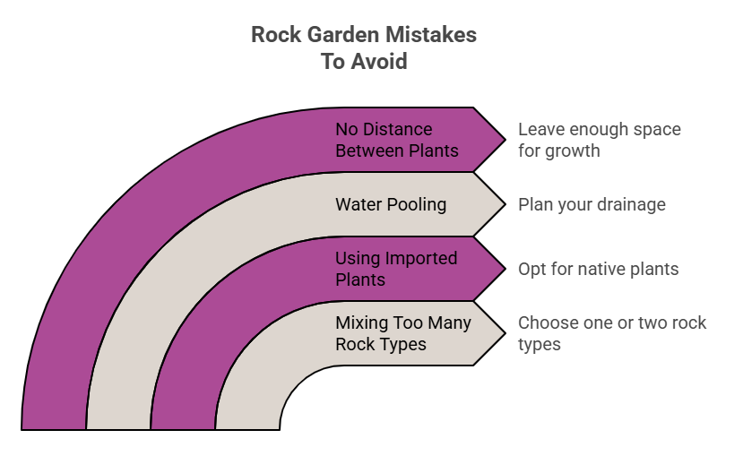 A custom image listing common rock garden mistakes to avoid