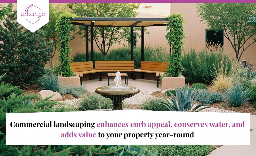A custom image showing the benefits of commercial landscaping