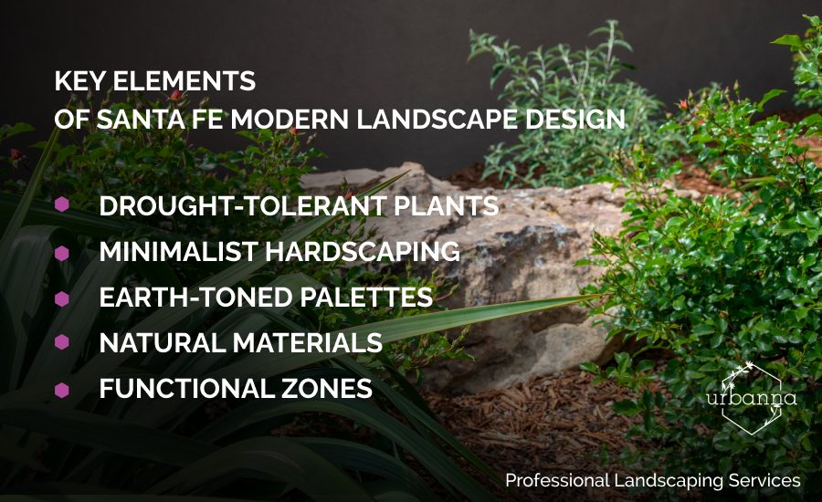 Custom image showing the characteristic elements of Santa Fe’s modern landscape design