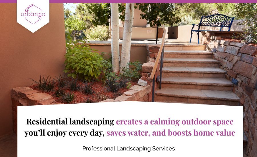 A custom image listing the benefits of residential landscaping
